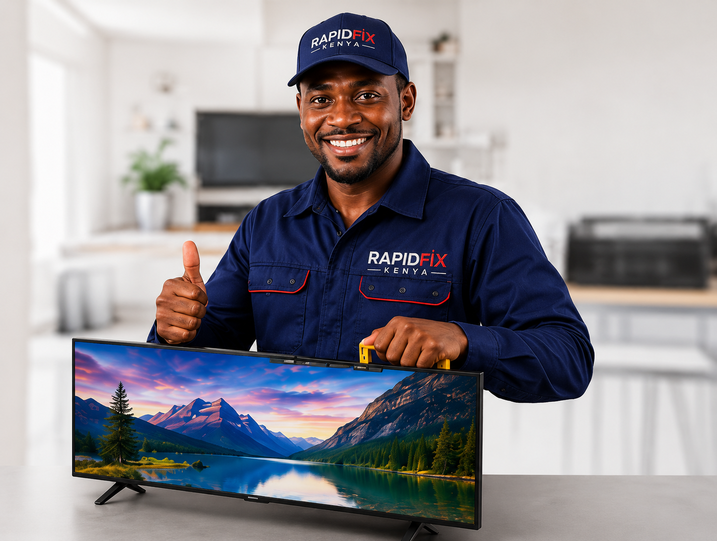 RapidFix Kenya technician repairing a television